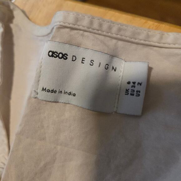 ASOS Cream Cotton Smocked Mini Dress Size 2 - Picture 5 of 8